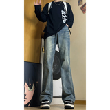 蓝色微喇牛仔裤男款春秋季2025新款cleanfit潮牌水洗宽松阔腿长裤，男装牛仔裤，电商B329