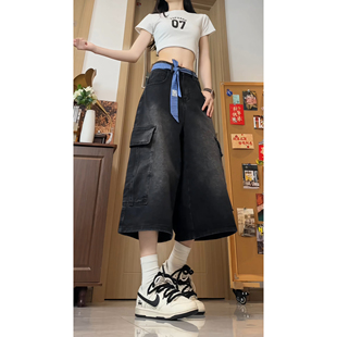 B329 夏季 GY7017P55Q 牛仔短裤 七分裤 男女青春休闲美式 街头工装