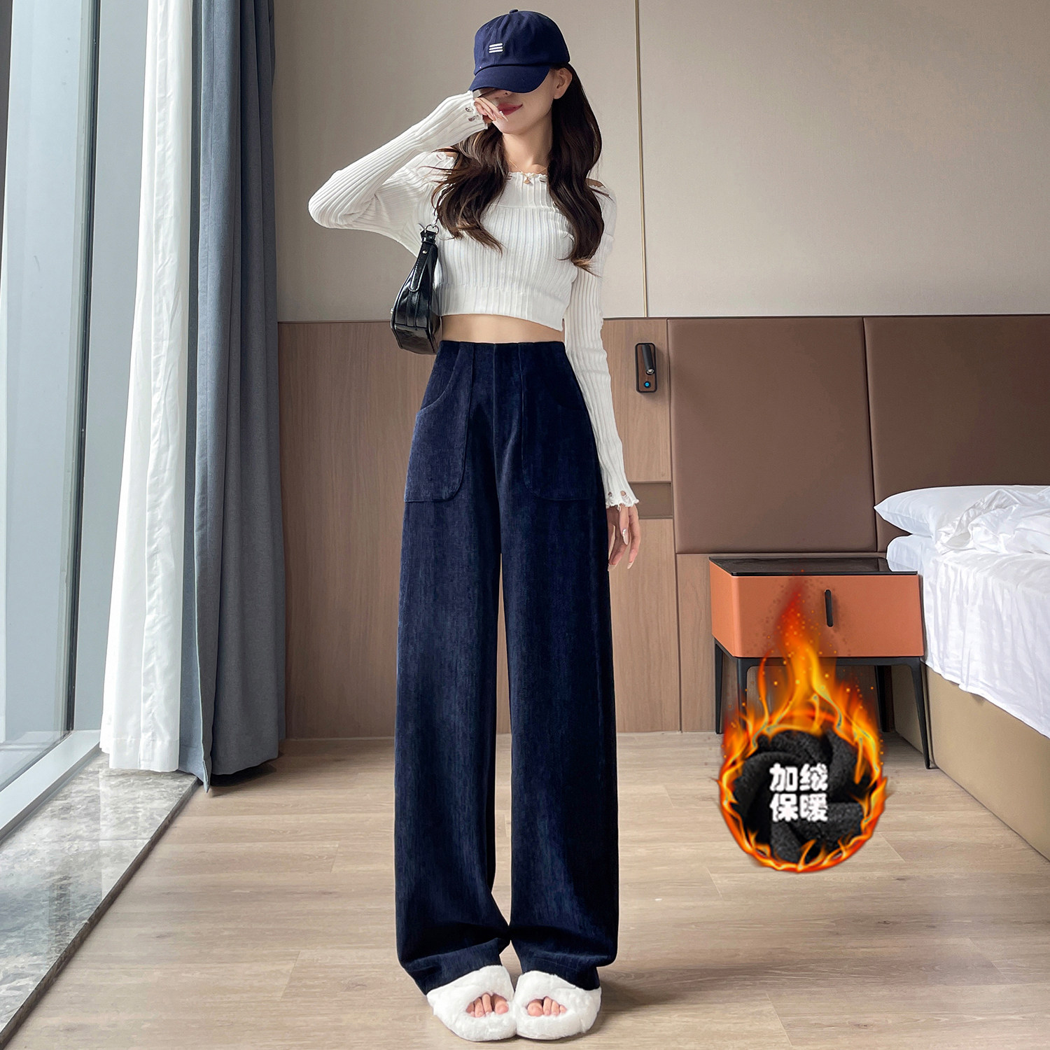 高品冬季加绒雪尼尔阔腿裤休闲女裤子WH6802加绒P61特批没差价,男装卫衣,电商B329