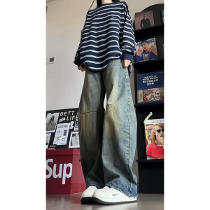 港风中性男女同款2025秋季弯刀裤直筒裤牛仔裤GY2601P55控78图片