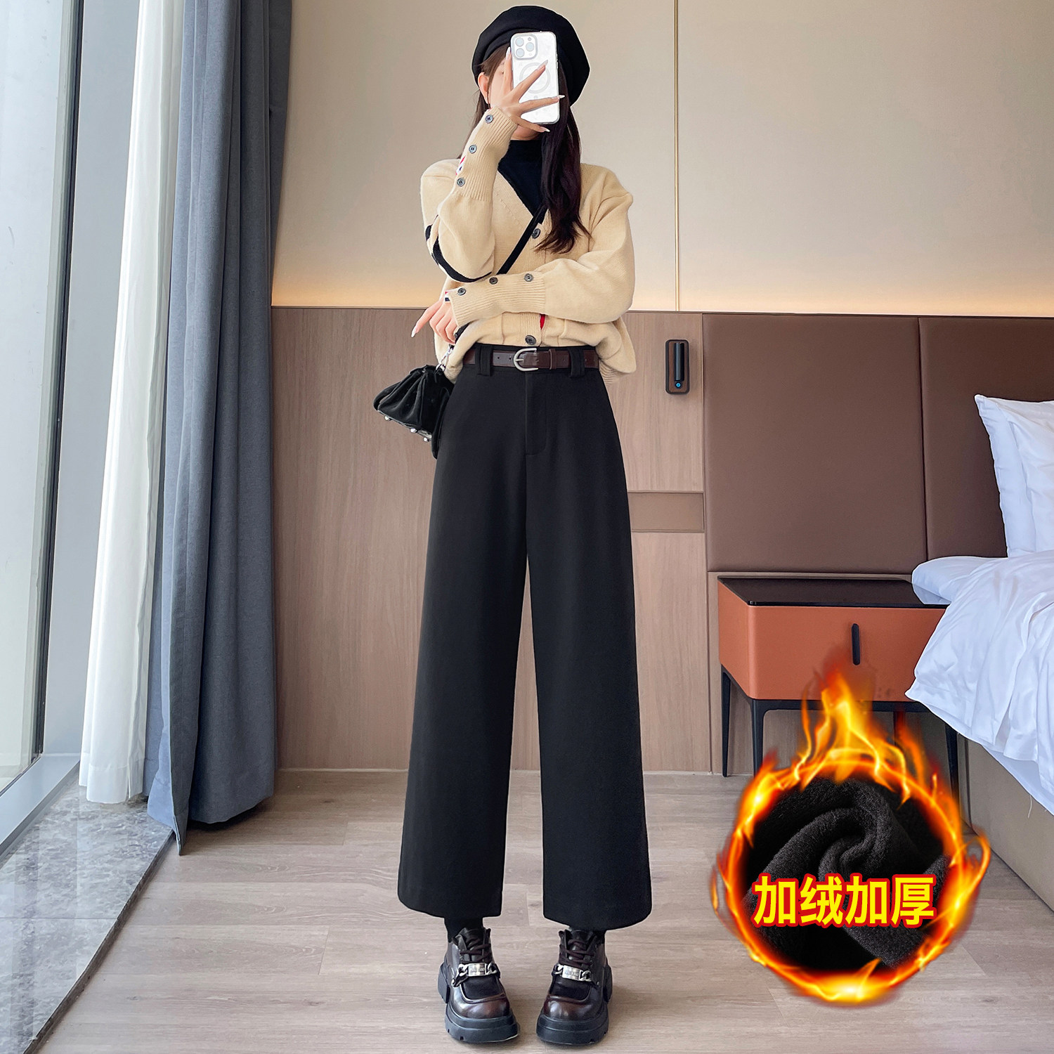 高品冬季加厚女九分裤休闲裤子WH5103加绒P58泥料特批没差价,男装卫衣,电商B329