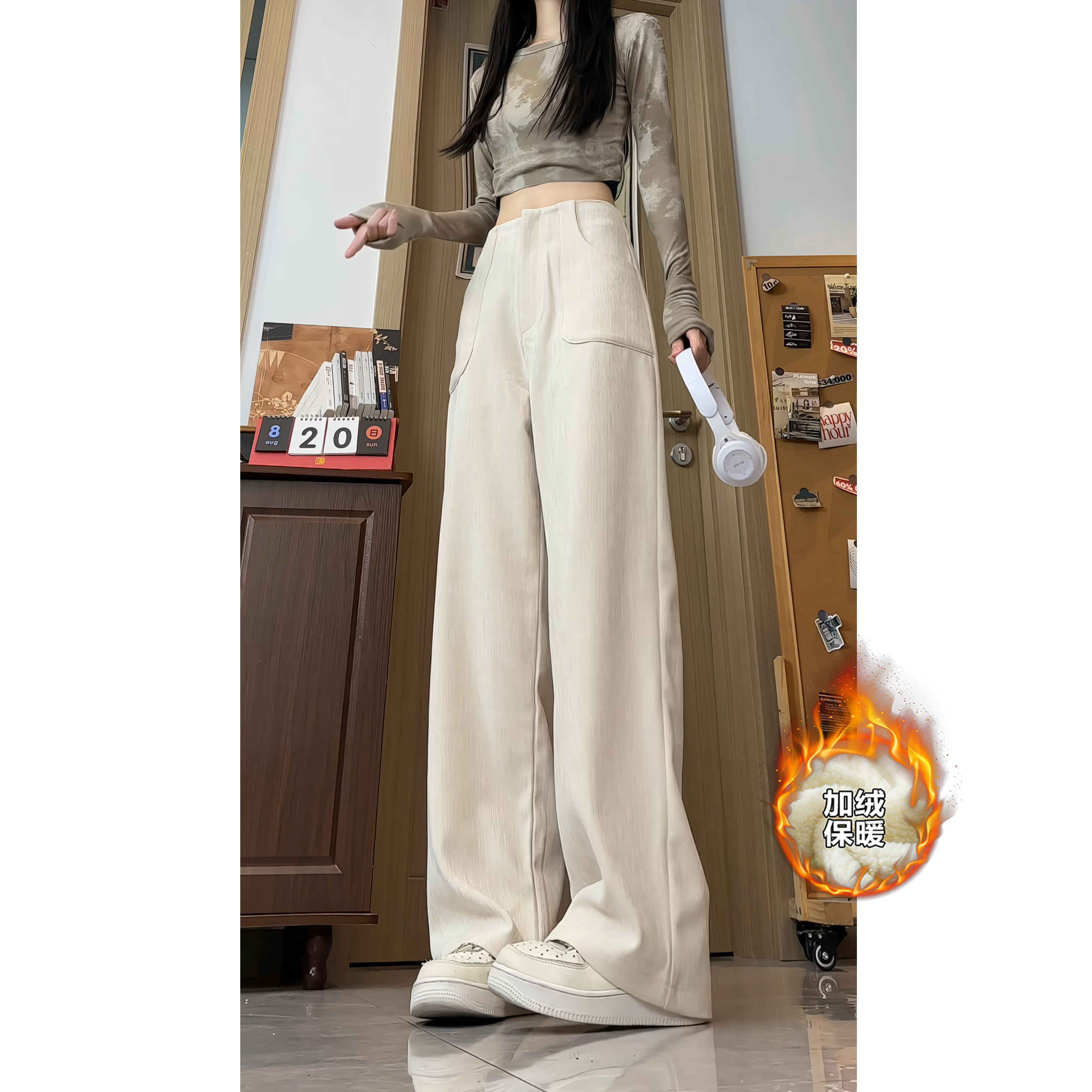 高品冬季加绒雪尼尔阔腿裤休闲裤子WH6802加绒P61特批没差价，男装卫衣，电商B329