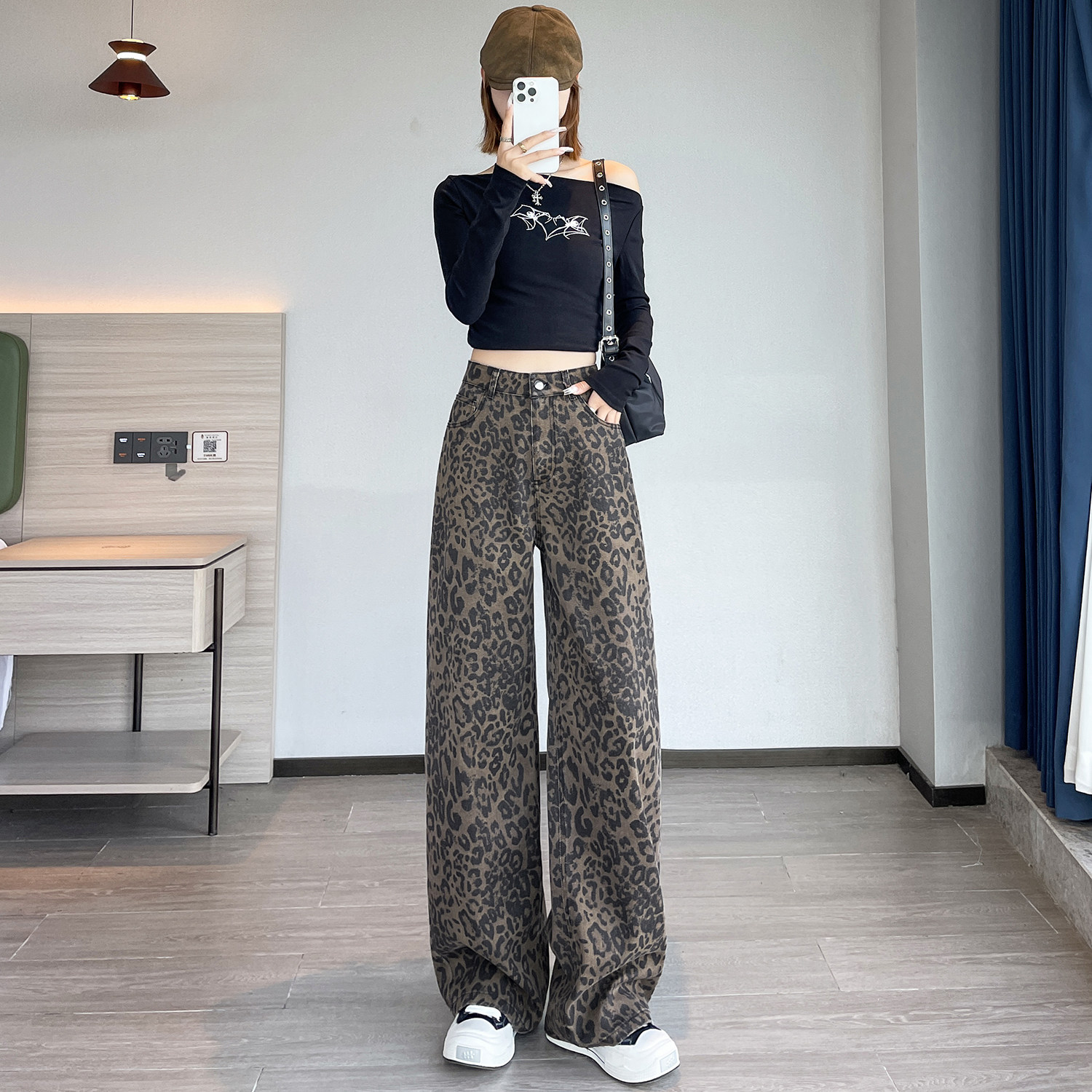 秋冬季加长小个子美式豹纹工装裤牛仔裤女WH6923P60控88,男装牛仔裤,电商B329
