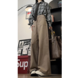 港风秋季加长帆布直筒阔腿裤女棉休闲裤工装裤WH6901P60控88，男装工装外套，电商B329