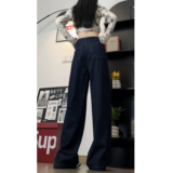 牛仔裤女秋冬季宽松阔腿裤高腰垂感显瘦休闲直筒裤WH6905P65控98，男装牛仔裤，电商B329
