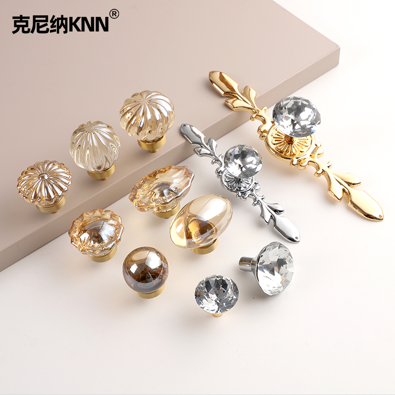 亮银色钻石K9水晶欧美式拉手现代抽屉柜子橱柜衣柜门五金把手实心