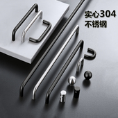 304不锈钢拉丝拉手橱柜衣柜门现代简约五金鞋 柜黑色抽屉加长把手