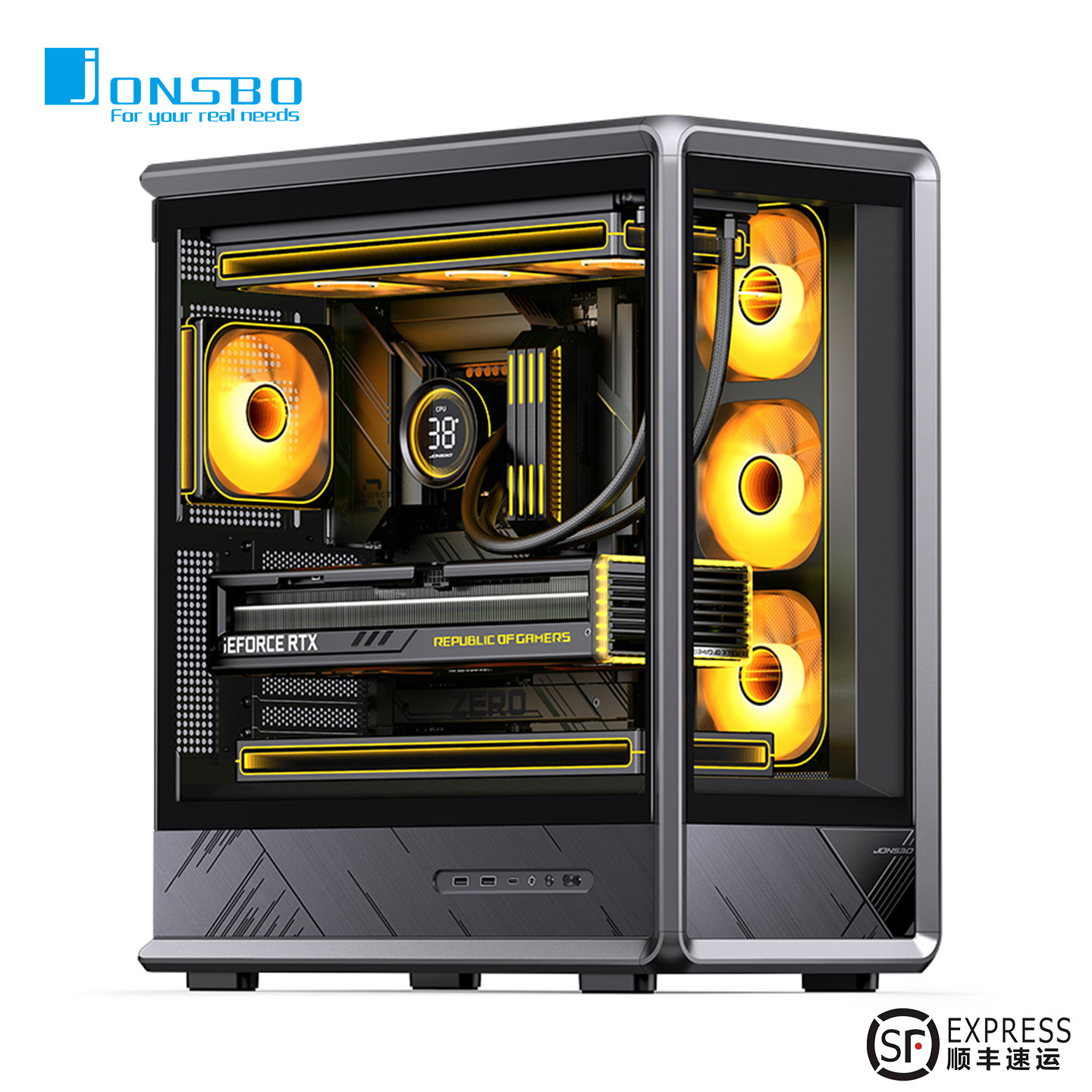 乔思伯D401海景房机箱ATX背插台式电脑MATX立式360水冷主机外壳