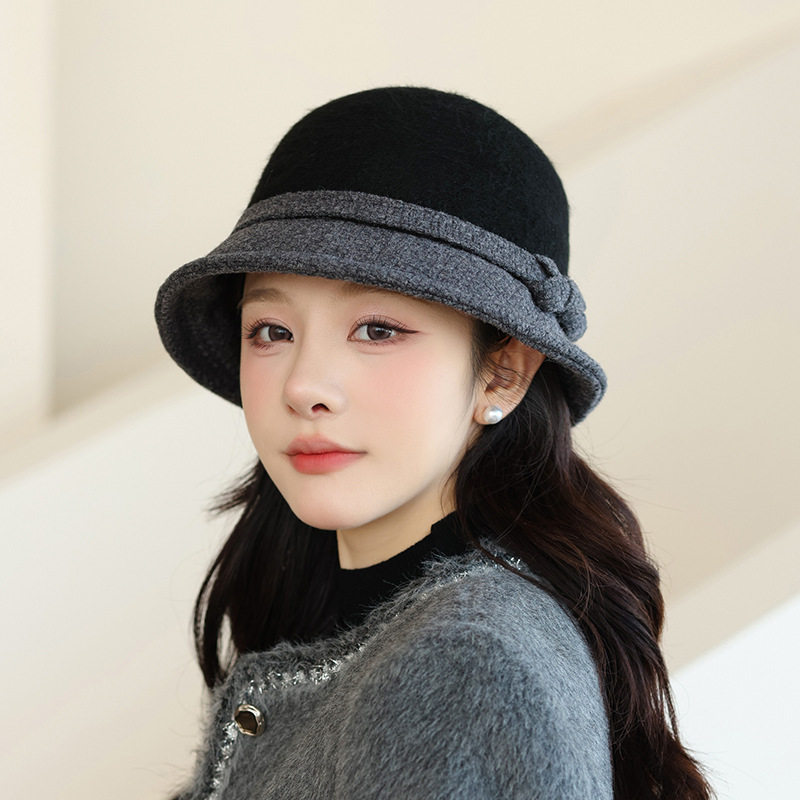 帽子中年女士秋冬季加绒毛呢渔夫帽子