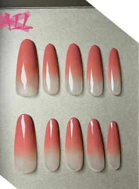 手绘穿戴甲杏长款短款仁甲片粉色渐变手绘千金感韩系ins美甲片