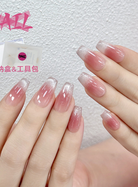 ins爆闪猫眼穿戴甲2025春夏新款冰透裸色日常自然显白手工美甲