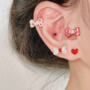 超闪在逃公主bling蝴蝶结钛钢甜美彩色满钻螺丝耳钉耳蜗钉耳骨钉