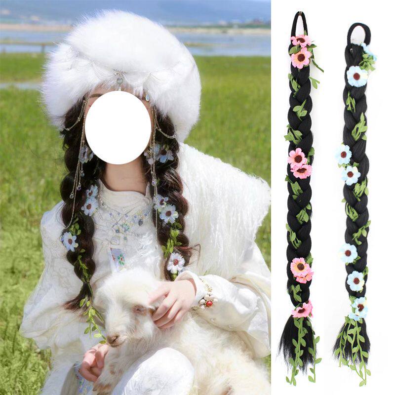 森系超仙仿真小花花藤蔓藤条编发脏辫民族风甜美写真马尾麻花辫