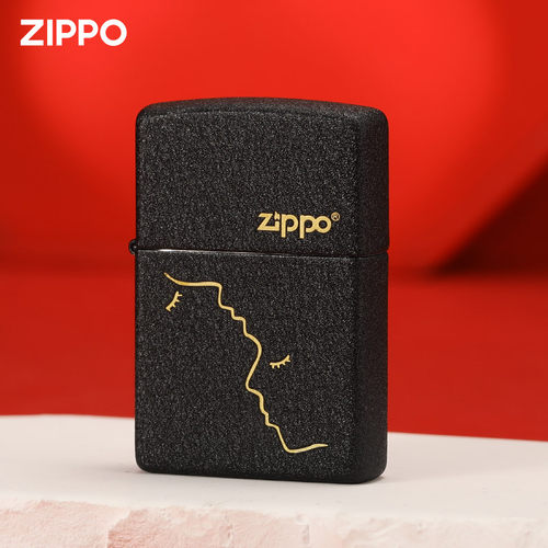 正品zippo黑裂漆亲吻送男友礼物