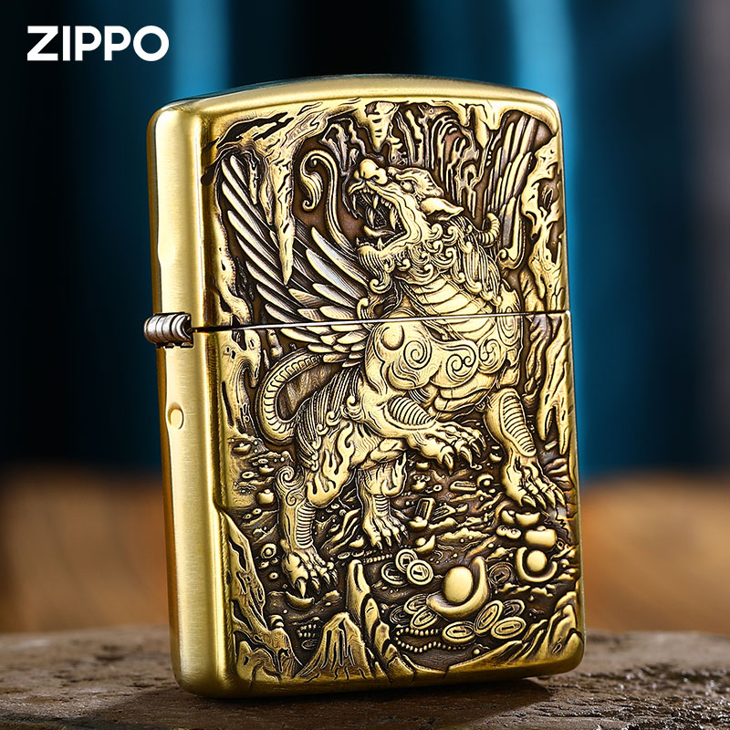 zippo打火机正版黄铜盔甲版天禄貔貅送领导官方旗舰专柜正品礼物