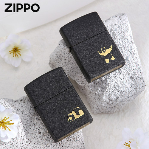 zippo打火机黑裂漆创意可爱小熊