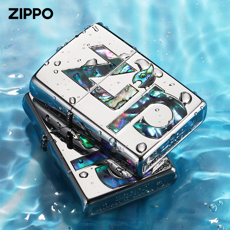zippo打火机贝壳镶嵌经典标志送男友礼物煤油防风定制原装正版