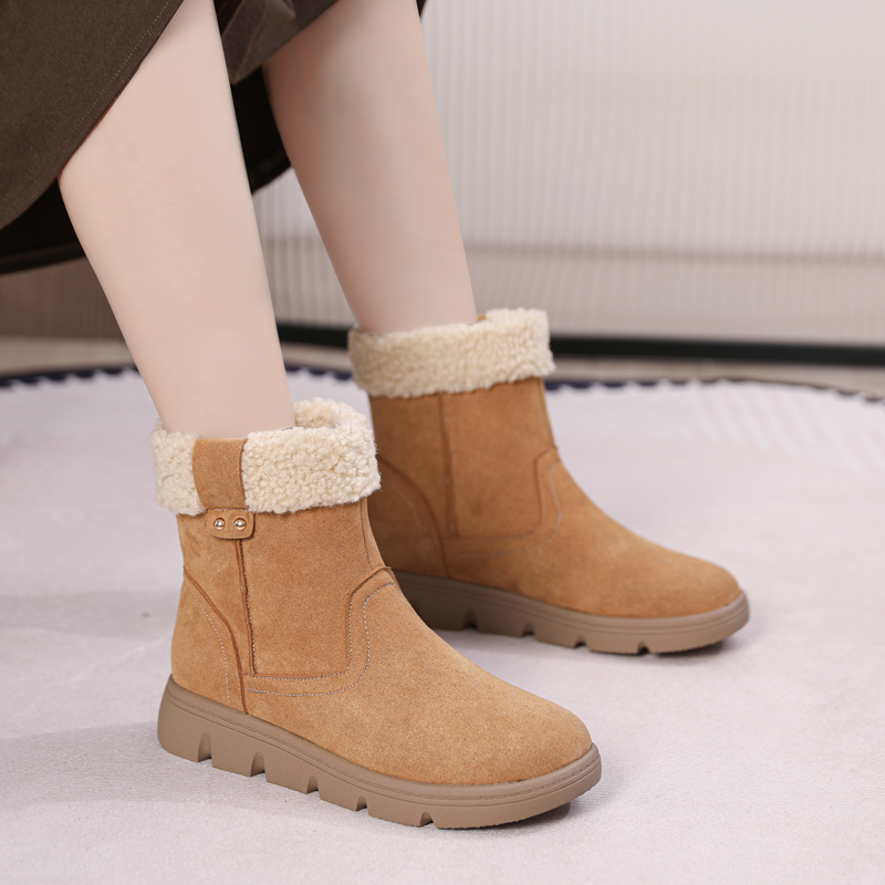 真皮软底雪地靴女毛毛短靴马丁靴