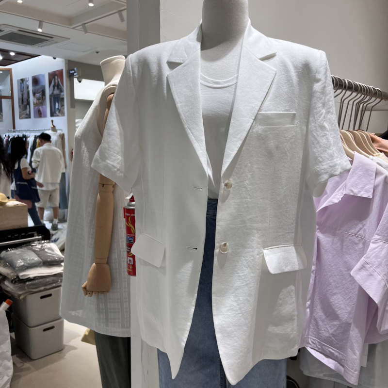 2025年夏季新款韩版宽松休闲薄款棉麻西装外套女高级感短袖小西服