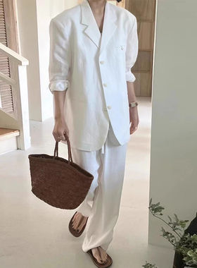 亚麻西装外套女2026春夏韩版气质休闲设计感薄款棉麻小西服上衣潮