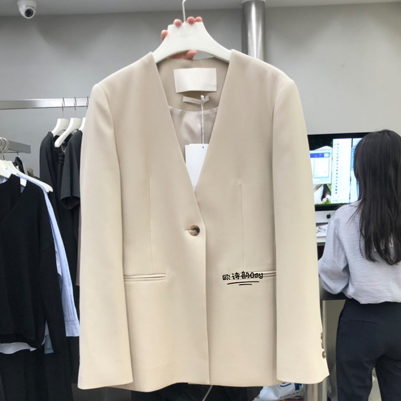 韩版宽松中长款一粒扣西装外套女