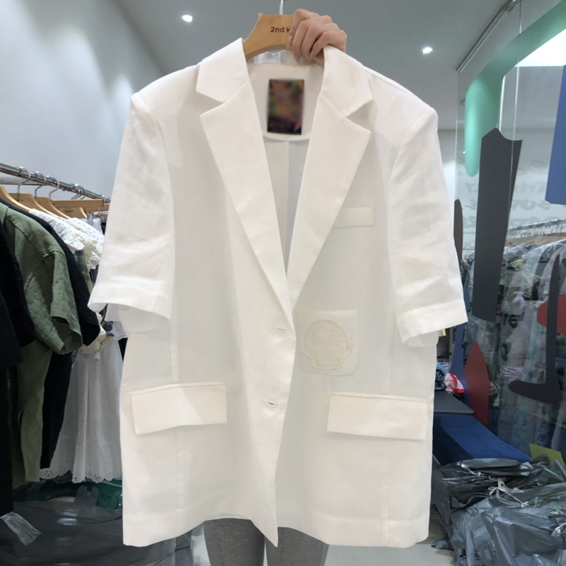 2025夏季新款韩版宽松休闲薄款棉麻西装外套女时尚高级感小西服潮