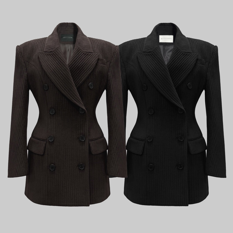 灯芯绒西装外套女2025年秋季新款韩版时尚显瘦气质沙漏双排扣西服