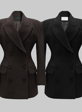 灯芯绒西装外套女2025年秋季新款韩版时尚显瘦气质沙漏双排扣西服