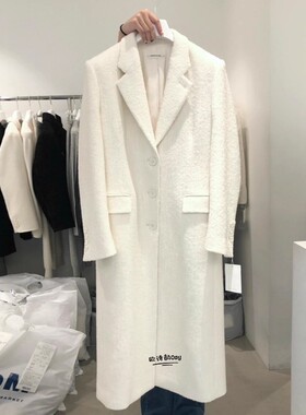 白色毛呢外套女中长款2025冬季新款韩版宽松系带高级加厚呢子大衣