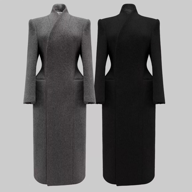 高级感羊毛呢外套女2025冬季新款韩版显瘦时尚加厚立领长款呢大衣