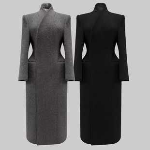 高级感羊毛呢外套女2025冬季新款韩版显瘦时尚加厚立领长款呢大衣