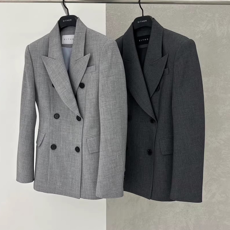 灰色西装外套女2024春新款韩版高级感沙漏收腰小个子休闲气质西服