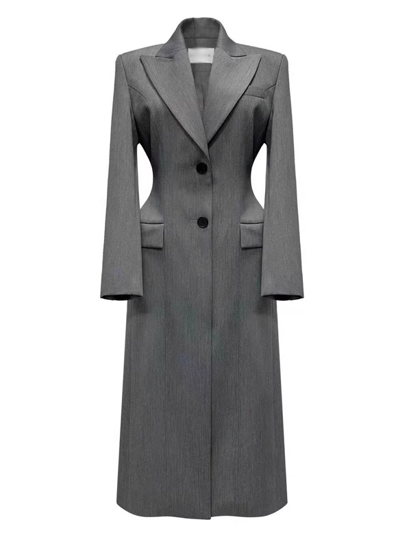 2025 Spring and Autumn New Korean Style Slimming Blazer for Women, Long Over-The-Knee Fashionable Versatile Waist-Cinching Internet Celebrity Suit