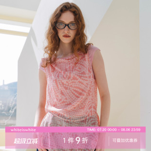上衣 whiteiswhite 原创设计款 珍珠印花微透叠穿罩衫 正反两穿无袖