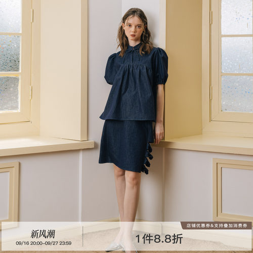 牛仔半身裙女纽结设计