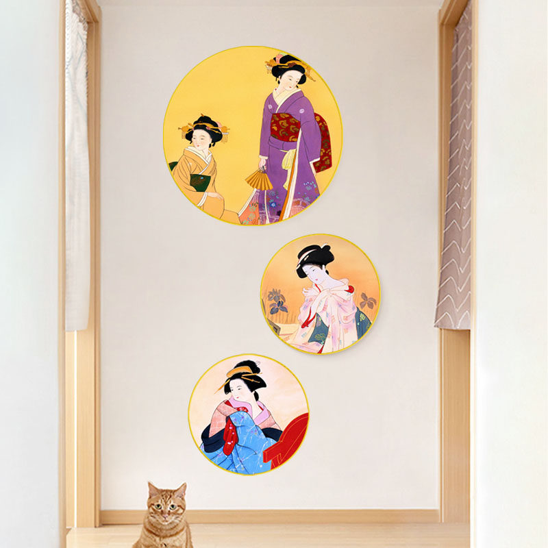 圆形装饰画日本仕女图浮世绘女人挂画料理店日式风格壁画和风人物