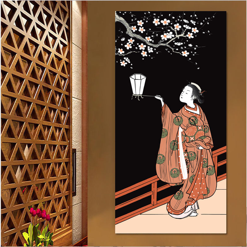 日式挂画餐厅樱花酒店浮世绘壁画料理店墙画日本风格仕女图装饰画