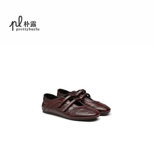 酒红通勤单鞋 ara女玛丽珍鞋 百搭 真皮复古z红皮鞋 朴露恩雅慢慢同款