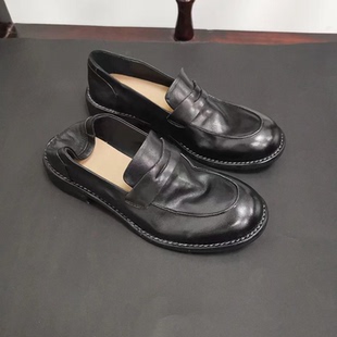 朴露手工水洗做旧乐福鞋女2026新款春季女式马皮套脚复古小皮鞋