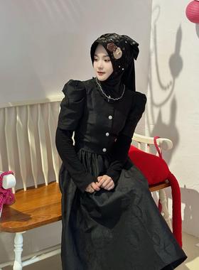 头巾新款热曼原创干枯玫黑瑰绕巾白色纯手工蝴蝶流苏回套头盖头