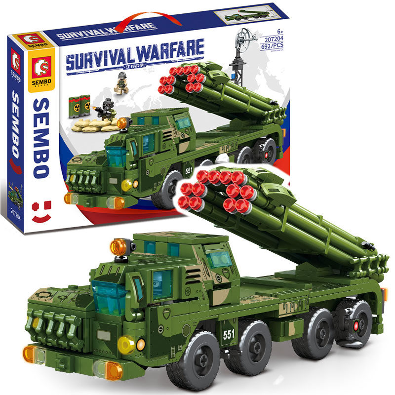 龙卷风火箭炮森宝拼装积木小颗粒军事大炮男孩喀秋莎玩具207204