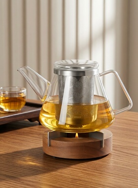 德国进口ADHOC家用玻璃茶壶蜡烛加热花茶茶具煮茶壶木制煮茶坐