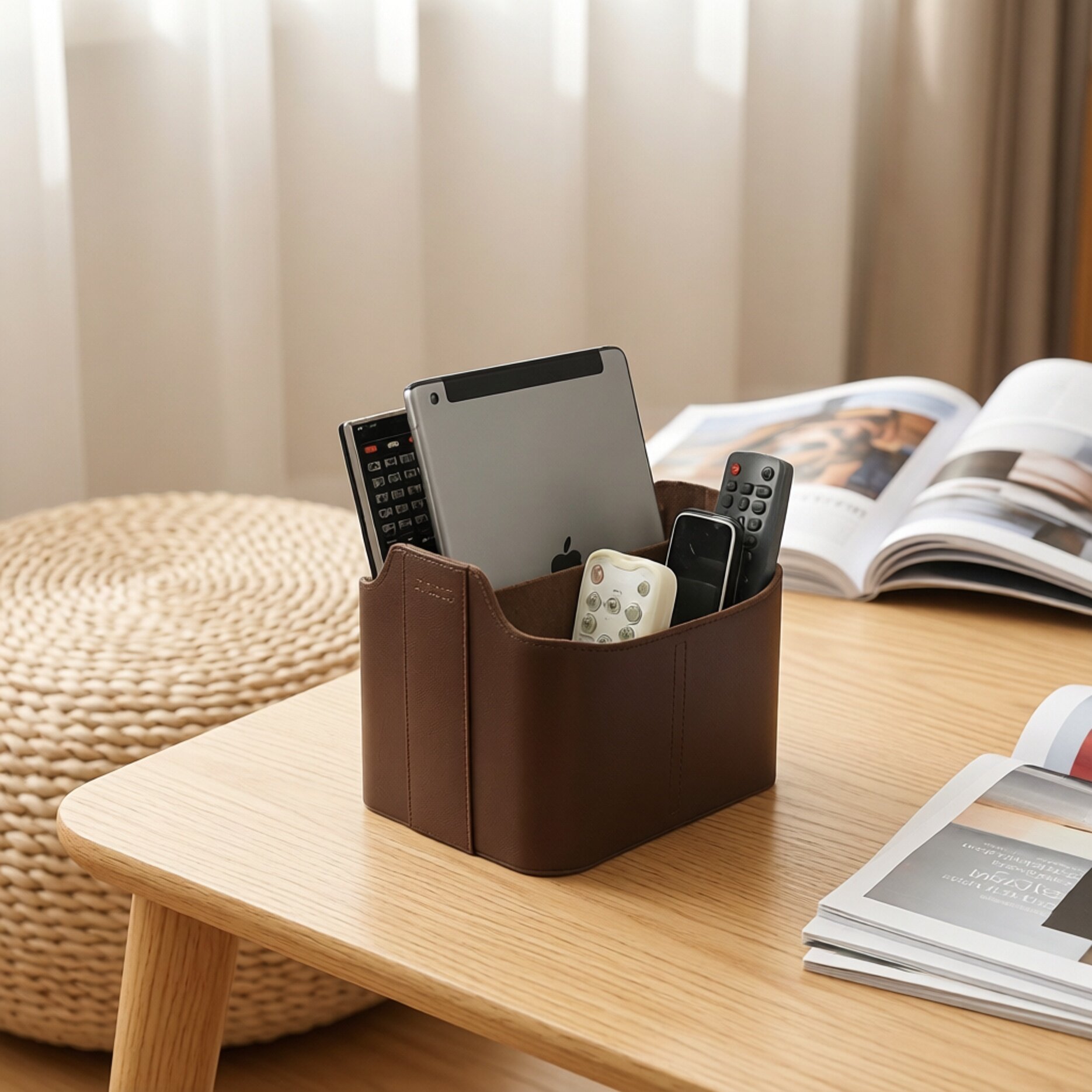 美国LONDO皮质桌面遥控器收纳盒欧式小物件收纳盒化妆工具收纳盒