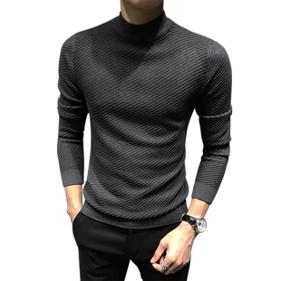 秋冬半高领男士毛衣2025新款冬季修身中领针织打底衫高级长袖内搭