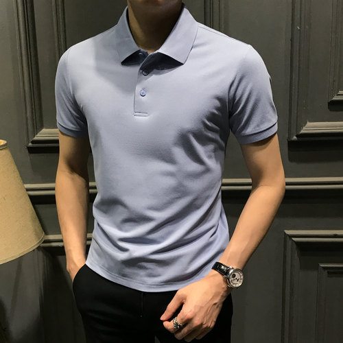 时尚通勤短袖polo衫男潮流帅气修身翻领T恤高级商务男装免烫体恤