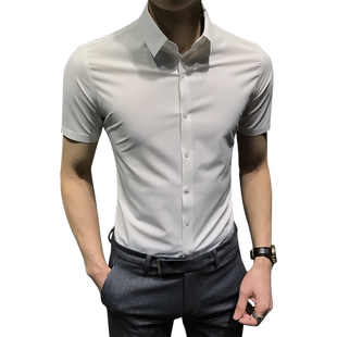 夏季高级短袖衬衫男2026新款夏天修身休闲半袖衬衣商务正装男装寸