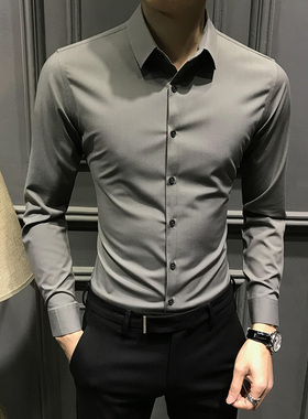 2025秋季纯色男士衬衫长袖新款商务免烫休闲衬衣潮修身高端上衣寸