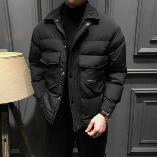 男装 秋冬加厚夹克翻领外套痞帅修身 高端商务羽绒服男2025新款 冬季