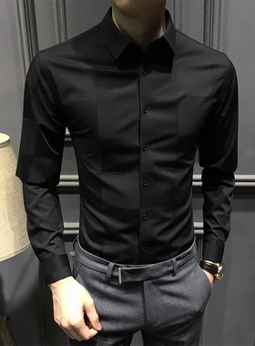 高级感秋季衬衫男长袖加绒休闲2025新款韩版修身衬衣高端商务痞帅