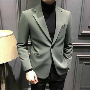 高级纯色男士 潮流帅气单西商务外套男装 西服新款 休闲西装 修身 秋季